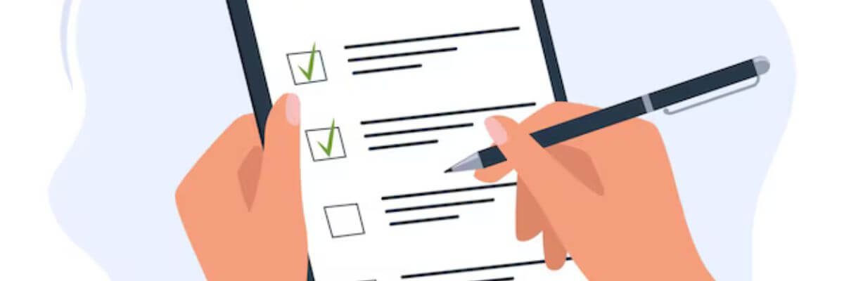 Motiv med en hånd, der udfylder et dokument.